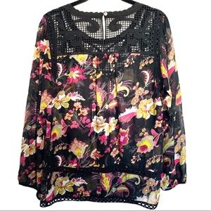 Anthropologie Meadow Rue lace trimmed floral top